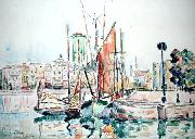 Paul Signac La Rochelle - Boats and House oil on canvas